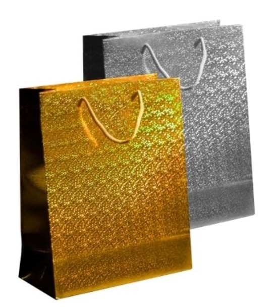 Gift Bag LARGE Holographic GOLD & SILVER #P2768 - (12/pk)