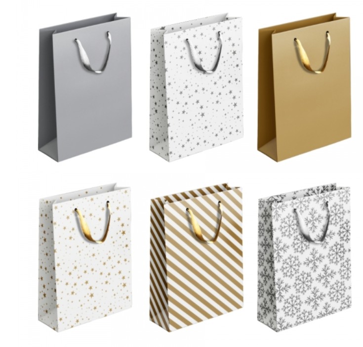 Gift Bag LARGE #P1911 Gold & Silver Patterned 
