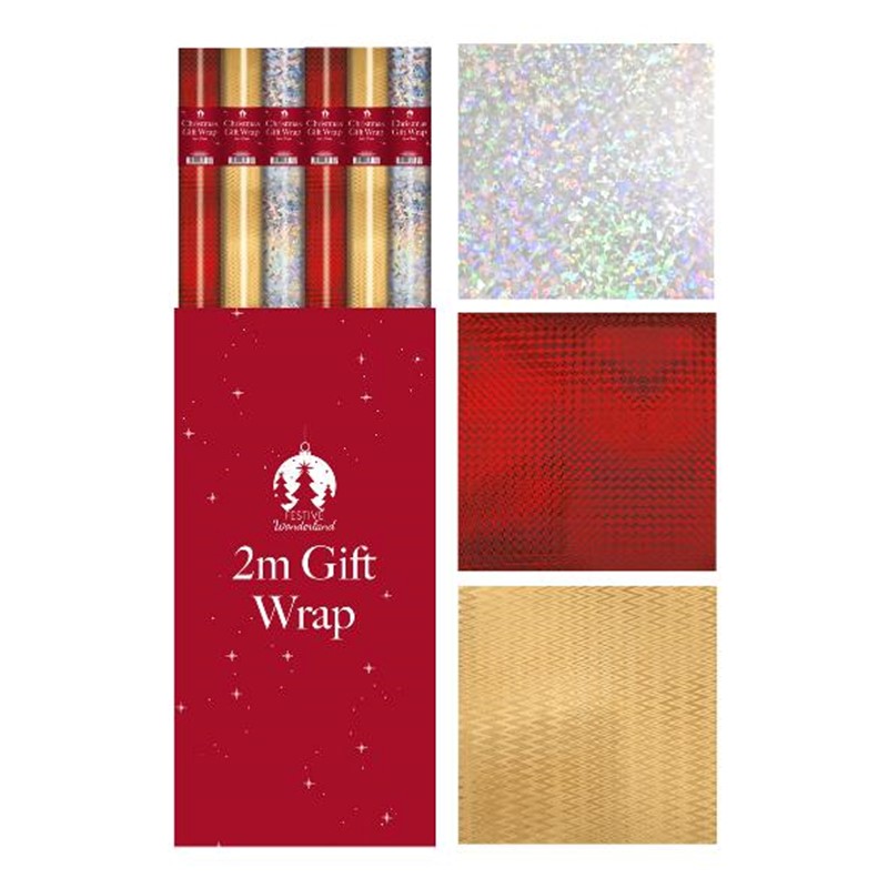 XMAS Holographic Gift Wrap 2M x 70cm - (36/ctn)