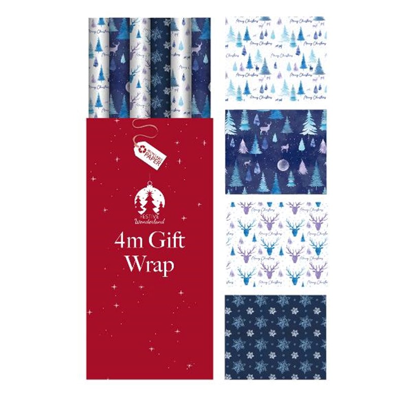 XMAS Gift Wrap #X9156A/FSC BLUE Midnight Forest - (36/ctn)