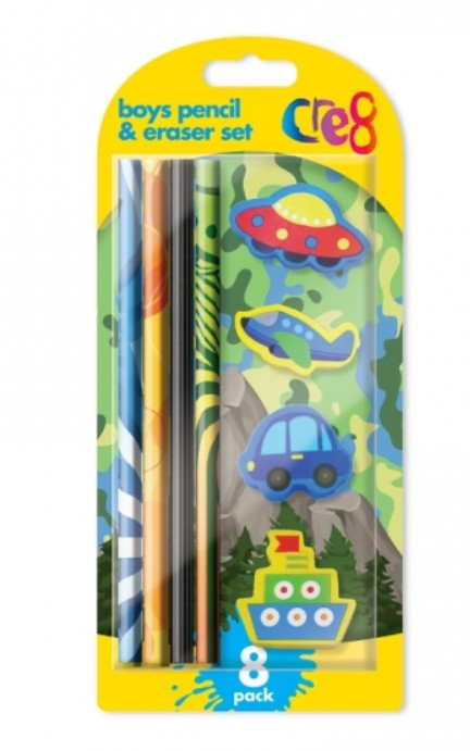 Cre8 BOYS Pencil & Eraser Set 8pk #P2784