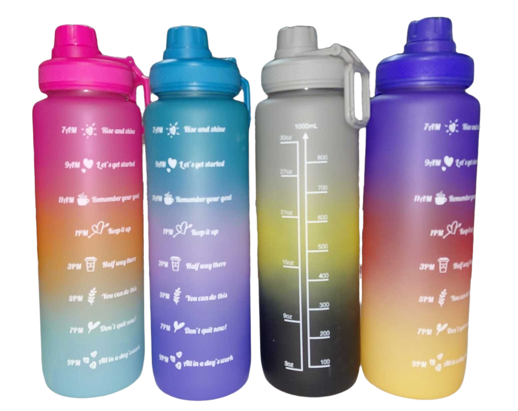 Water Bottle 1000ml #201 Asst Multi Colour w/Quotes