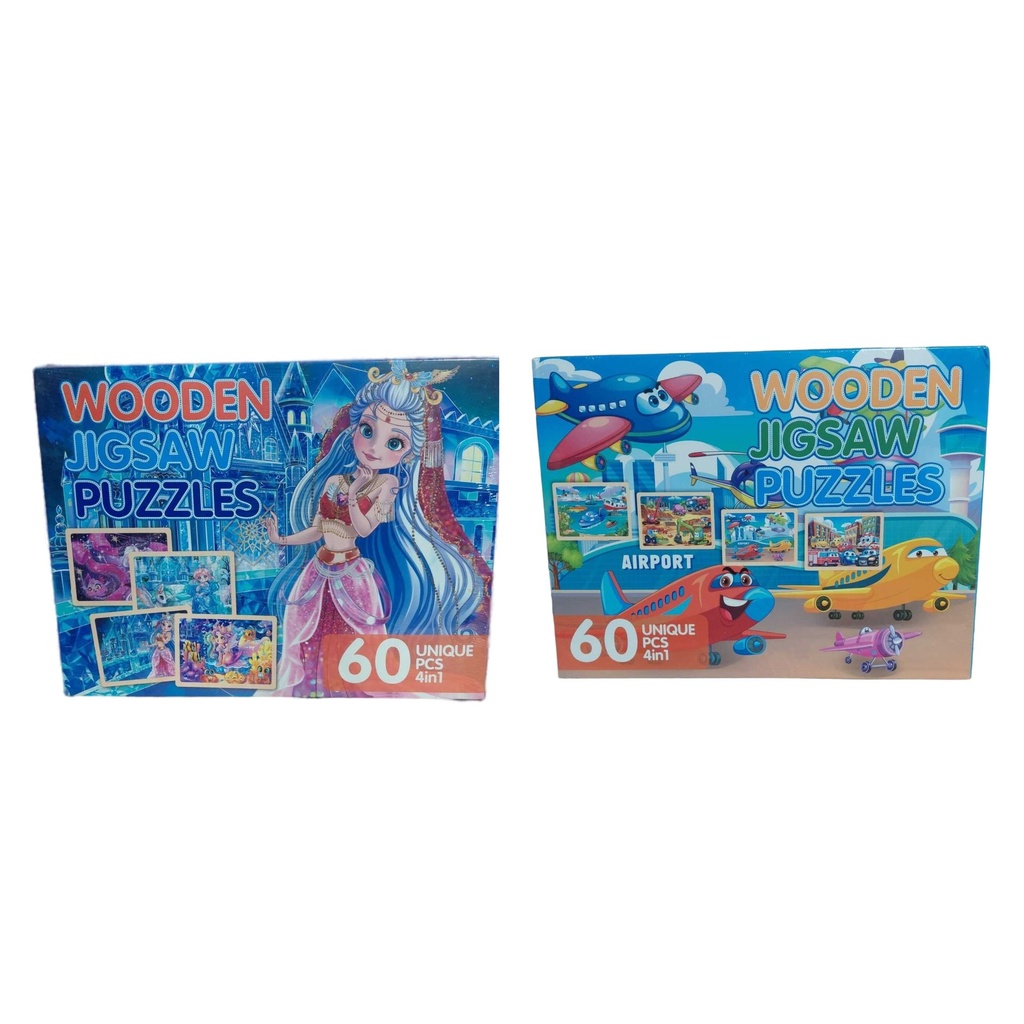 Wooden Jigsaw 60pc Puzzle 4 In 1 Asst Designs