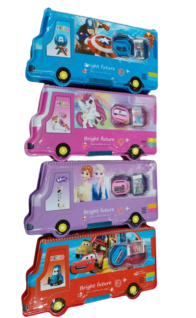  Pencil Case Shaped Tin "Bright Future" #588 w/Eraser/Sharpener/Ruler Avengers/Spidy/Princess/Frozen/Cars/Pony 