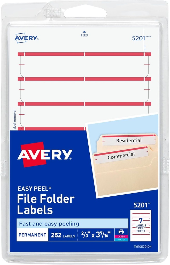 Avery File Folder Labels #5201 RED 252pk