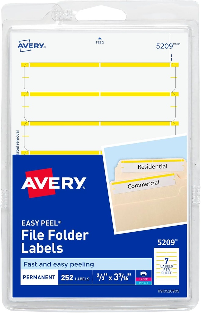 Avery File Folder Labels #5209 YELLOW 252pk