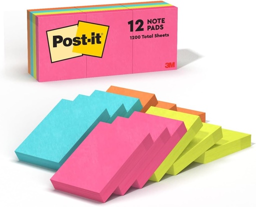 [3MNEON12] 3M Post-It #653-AN NEON Notes 1 1/2x2  - (36/ctn)