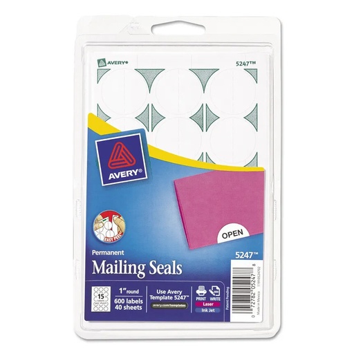 [AV5247] Mailing Seals Round White Inkjet 600pk