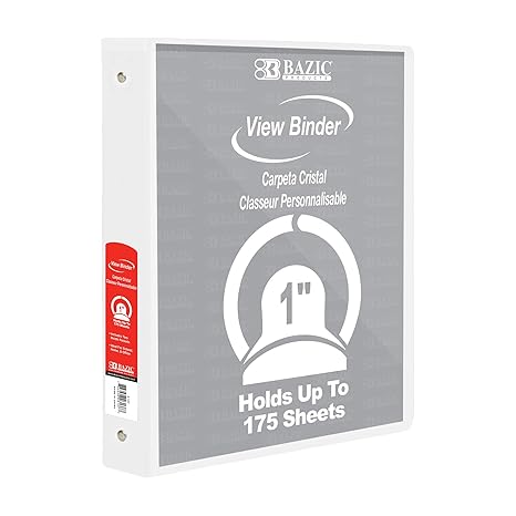 [BZ3134] BAZIC 3 Ring 1" WHITE View Binder - (12/bx)
