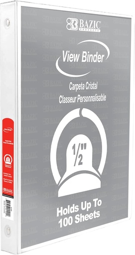 [BZ3142] Bazic 3 Ring 1/2" WHITE View #3142 Binder - (12/ctn)