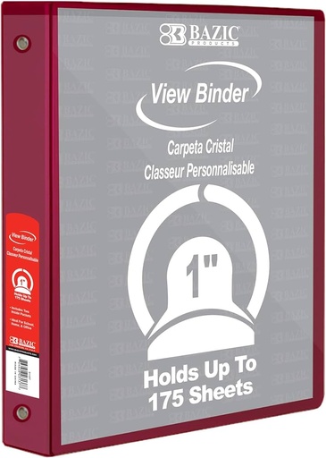 [BZ4120] BAZIC 3 Ring 1" BURGUNDY #4120 View Binder - (12/bx)