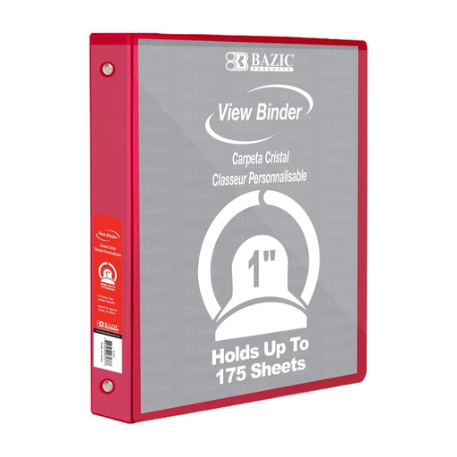 [BZ4123] BAZIC 3 Ring 1" RED #4123 View Binder  - (12/bx)