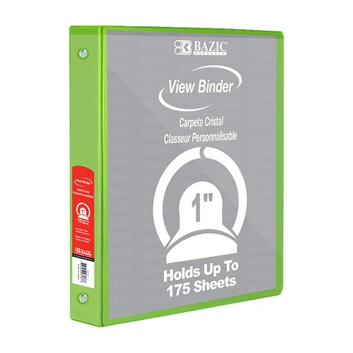 [BZ4124] BAZIC 3 Ring 1" LIME GREEN # 4124 View Binder  - (12/bx)