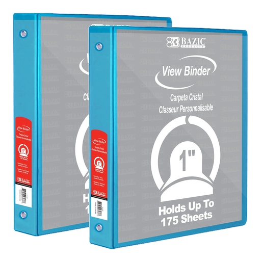 [BZ4125] BAZIC 3 Ring 1" CYAN BLUE #4125 View Binder  - (12/bx)