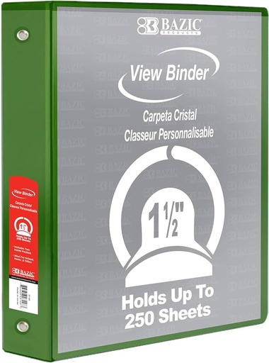 [BZ4142] BAZIC 3 Ring 1 1/2" GREEN #4142 View Binder - (12/bx) 