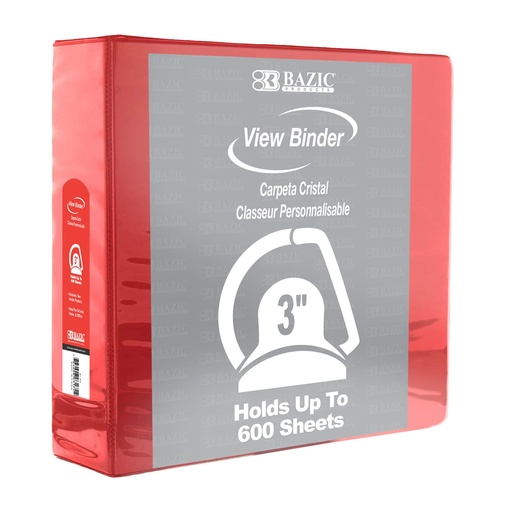 [BZ4163] Bazic 3 Slant D-Ring 3" RED View Binder