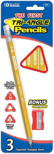 [BZ741] BAZIC Triangular Jumbo Pencil w/Sharpener 3pk