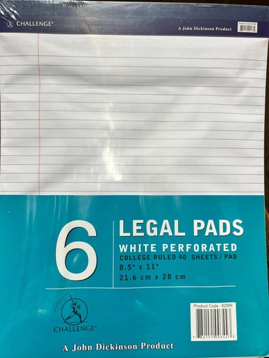 [JDWPLSWH] Writing Pads L/S White #82589  Challenge - (120/ctn)
