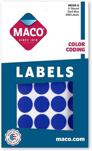 [MCRDLBDB] Maco Round Labels DARK BLUE 3/4" 1000s  - (18/bx)