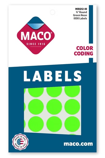 [MCRDLBGG] Maco Round Labels 3/4" GREEN GLOW - (18/bx)