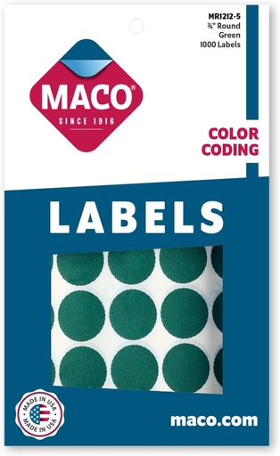 [MCRDLBGR] Maco Round Labels GREEN 3/4" 1000s - (18/ctn)