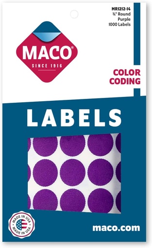 [MCRDLBPU] Maco Round Labels PURPLE 3/4" 1000s - (18/bx)