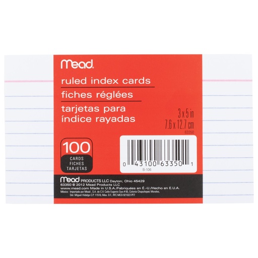 [MDCARD53] Mead Index Cards 3x5 #63350 Ruled 