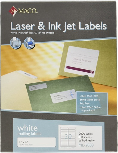 [ML2000] Maco Laser Label 1x4" White