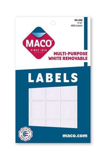 [MS1216] Maco White Labels 3/4x1" 1000s  - (18/bx)