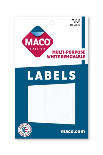 [MS2448] Maco Removable Labels 1-1/2x3 160s  - (18/bx)
