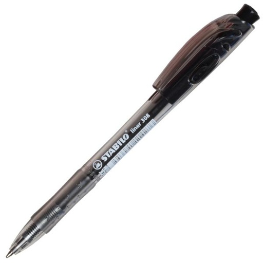 [SS308MBK] Stabilo BLACK MEDIUM Liner Retractable BallPoint Pen - (10/bx)