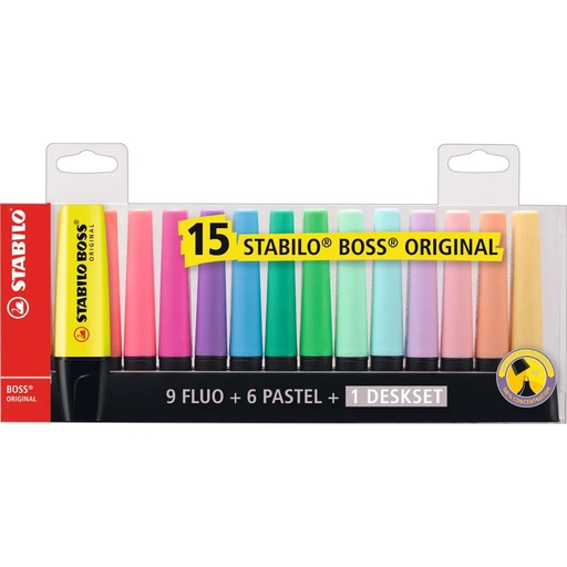 [SS701501] STABILO BOSS Highlighter Desk Set 15pk Assorted