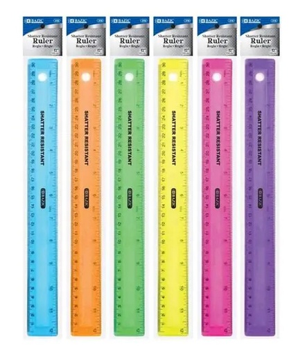 [TS302332] Tiger Ruler Shatterproof ASST COLS 12"/30cm  - (12/bx)