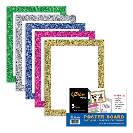 [BZ5414] Bazic WHITE Poster Board 11x14" w/Glitter Frame