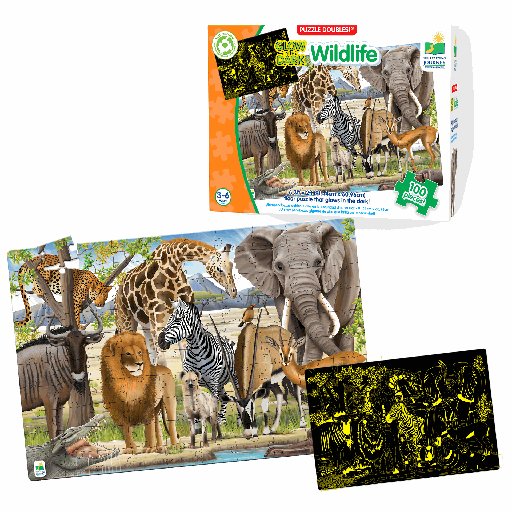 [LJ115237] Puzzle Doubles! Glow In The Dark - Wildlife 100pc 3+
