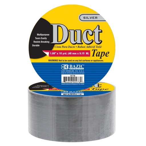[BZ970] Bazic Duct Tape SILVER 1.88" x 60yds - (12/ctn)
