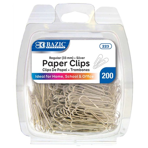 [BZ223] Bazic Paperclips SILVER Regular 33mm #1 200pk - (72/ctn)