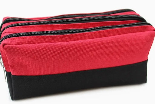 [POPCA123] Pencil Case - 3 Zip Red and Black #PCA123