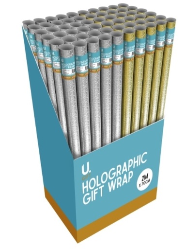 [SDP2669] Gift Wrap Roll Holographic GOLD & SILVER #P2669 2M x 70cm - (60/ctn)