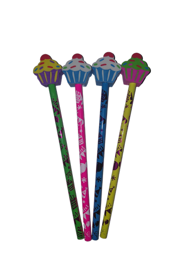[MO53040] Moon Pencil w/Topper "PARTY/CUPCAKE" - (36/Tub)