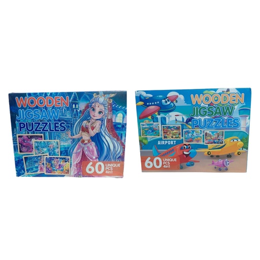 [IMBX178] Wooden Jigsaw 60pc Puzzle 4 In 1 Asst Designs