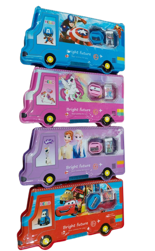 [IMBX149]  Pencil Case Shaped Tin "Bright Future" #588 w/Eraser/Sharpener/Ruler Avengers/Spidy/Princess/Frozen/Cars/Pony 