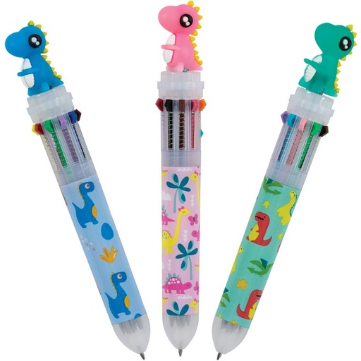 [MR38Q12320] Ballpoint 10 Col Fat Pen w/Dinosaur Topper Asst #38Q1-2320